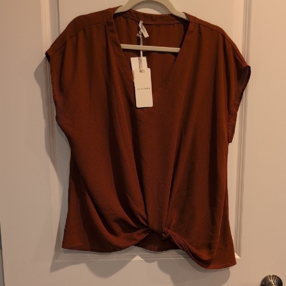 Pleione Women's Brown V-Neck Top